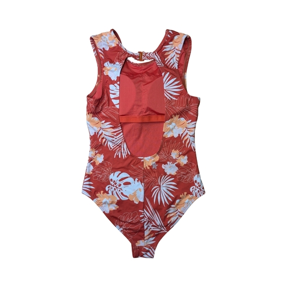 2/$25-Quintsoul Open Back Sporty One Piece In Orange Tropical Print Size S - Picture 5 of 11